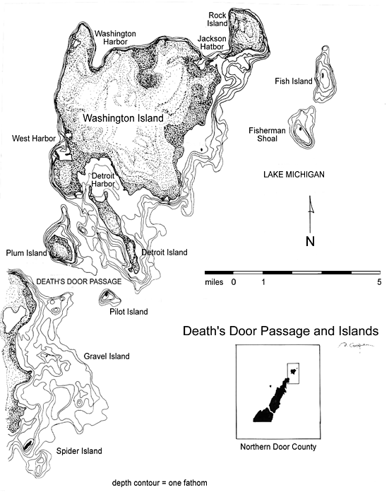 Map of Porte des Morts Passage, Wisconsin, is known as 'Death's Door.